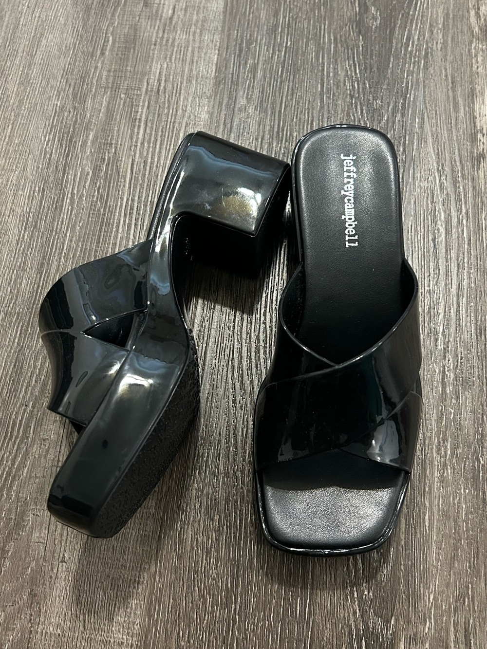 Jeffrey Campbell Black Patent Crisscross Slide Mules